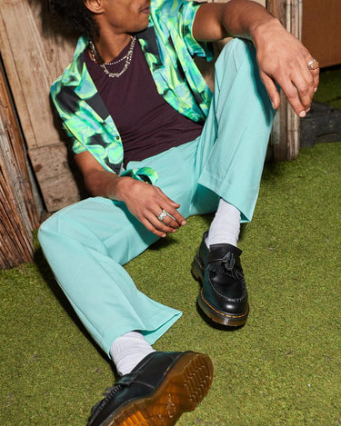 Unisex Adrian Yellow Stitch Leather Tassel Loafers Black