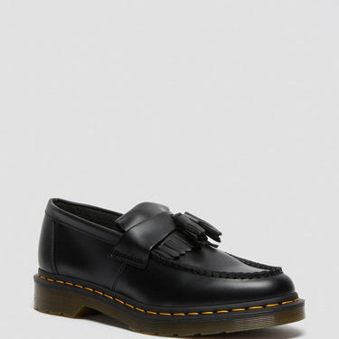 Unisex Adrian Yellow Stitch Leather Tassel Loafers Black