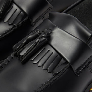 Unisex Adrian Yellow Stitch Leather Tassel Loafers Black
