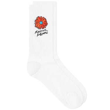 Kitsune Floating Flower Sporty Socks White