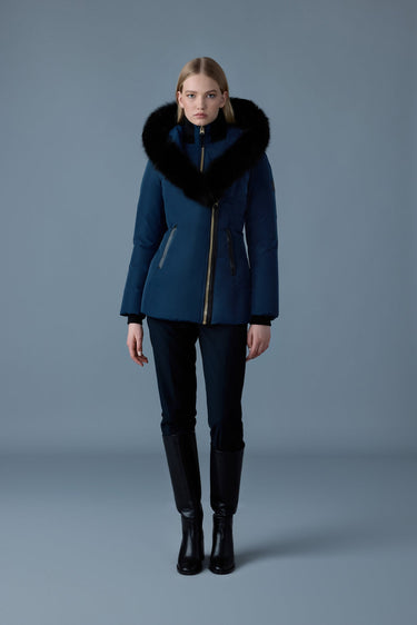 ADALI Down coat with blue fox fur Signature Mackage Collar Navy Gold