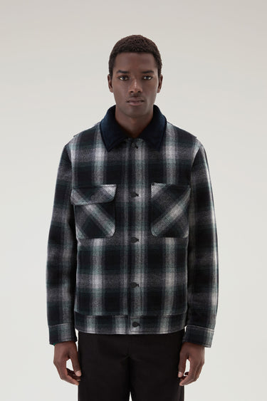 Trucker Padded Jacket in Recycled Wool Blend Hombre Grey