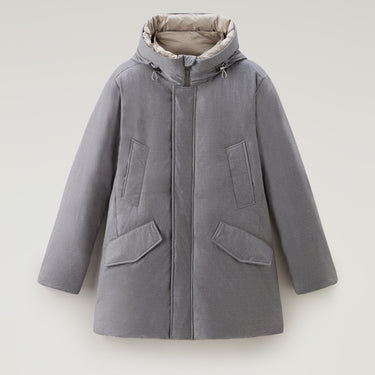 Parka in Italian Wool and Silk Blend Crafted with a Loro Piana Fabric Light Grey Melange