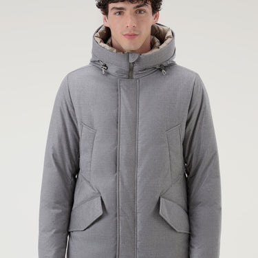 Parka in Italian Wool and Silk Blend Crafted with a Loro Piana Fabric Light Grey Melange