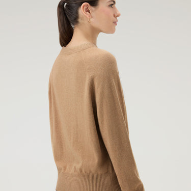 Crewneck Sweater in Wool Blend Suede Brown