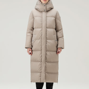 Aurora Long Parka in Stretch Nylon Light Taupe