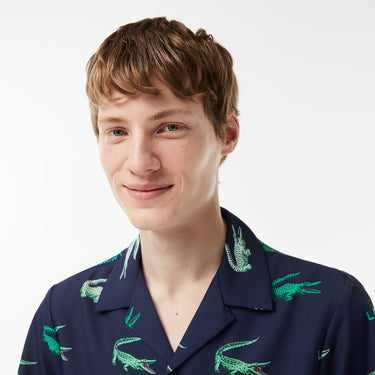 Men’s Golf Printed Short-sleeve Shirt Navy Blue