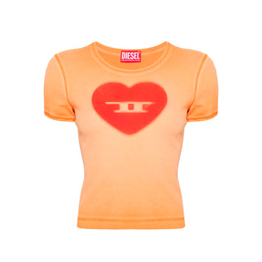 Diesel logo heart-print faded T-shirt Red Orange