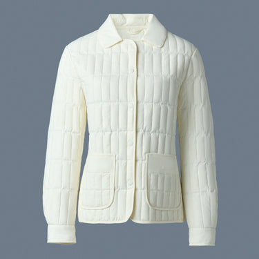 SIAN Vertical Quilted Jacket with Spread Collar Cream