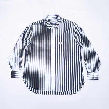 Women's Lacoste x Bandier Striped Cotton Poplin Shirt Navy Blue / White