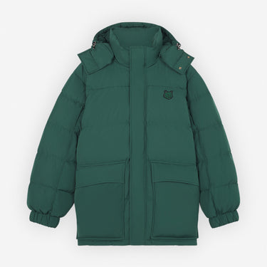 Hooded Puffer In Nylon With Bold Fox Head Patch Bottle Green