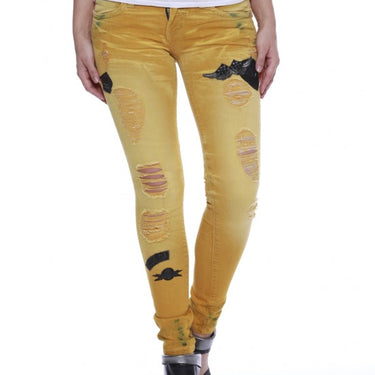 SKINNY WITH PATCHES IN F__UP YELLOW