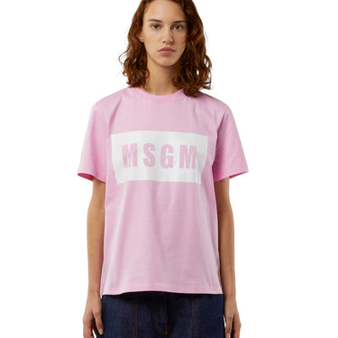 Crew neck T-shirt with MSGM box logo PINK