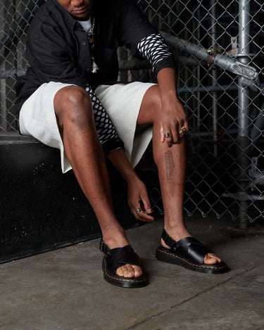 Unisex Zane Brando Leather Slingback Sandals Black Brando