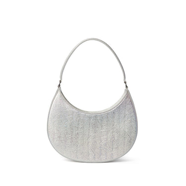 Shaded craquele faux leather small "Hobo" shoulder bag Silver