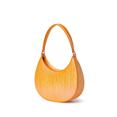 Shaded craquele faux leather small "Hobo" shoulder bag Orange
