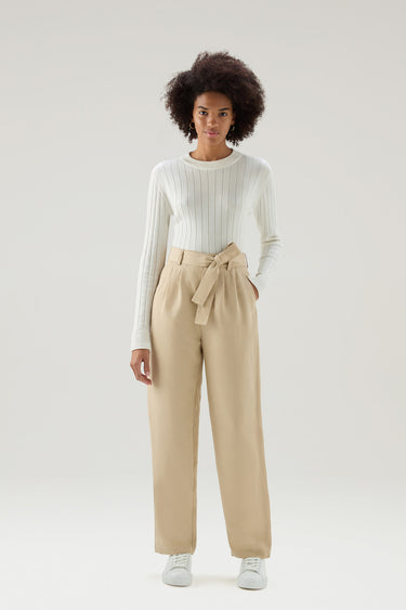 Belted Pants in Viscose Linen Blend FEATHER BEIGE