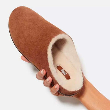 Chrissie Shearling Suede Slippers Tumbled Tan