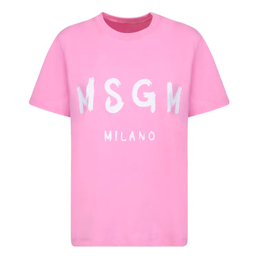 Cotton T-shirt in solid colour with logo PINK
