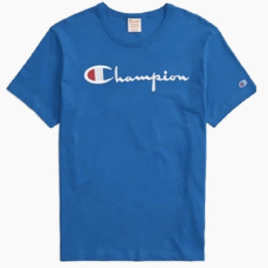Champion Europe Script Logo Crew Neck T Shirt Blue Jay