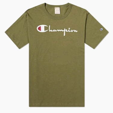 Champion Europe Script Logo Crew Neck T Shirt Hiker Green