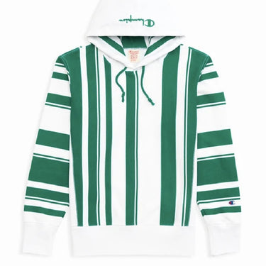 Champion Europe Graphic Stripe Reverse Weave Hoodie White/green Stripe
