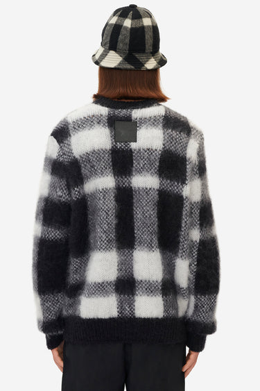 BRUSHED MOHAIR CHECK PULLOVER BLACK WHITE CHECK