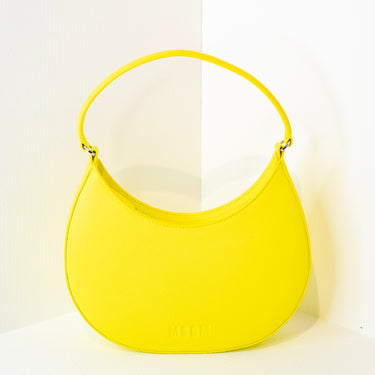 Opaque Faux Leather Small "Hobo" Shoulder Bag Fluo Yellow