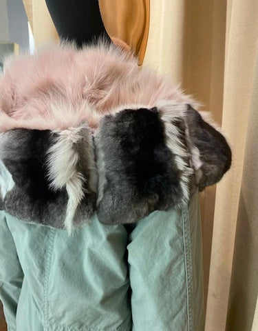 SALINE ROSEMARY ZARINA PARKA MIDI WITH FUR ROSEMARY/NATURAL/MOUSE