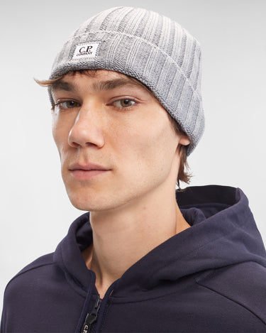 Extra Fine Merino Wool Logo Beanie Grey Melange