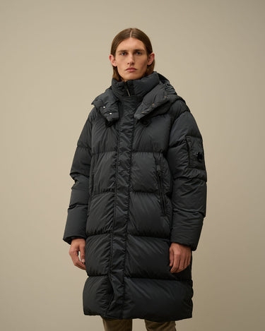 Nycra-R Buttoned Hood Long Down Jacket Black Sand