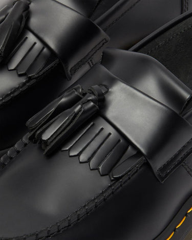 Unisex Adrian Yellow Stitch Leather Tassel Loafers Black