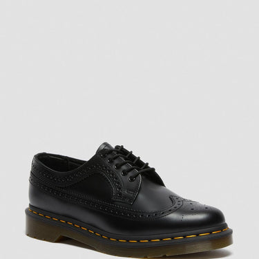 Unisex 3989 Yellow Stitch Smooth Leather Brogue Shoes Black Smooth