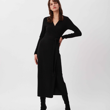 Astrid Knit Wrap Dress in Black