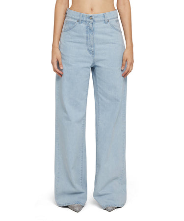 Solid Color Straight Leg Jeans Light Blue