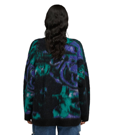 Rounded-collar sweater with "Magma" print Green