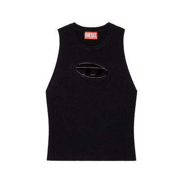 Diesel M-Onerva-Top Cut-out knit top with logo plaque Deep Black
