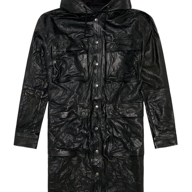 Diesel L-bat Hooded Coat In Bubble Leather Jacket Black