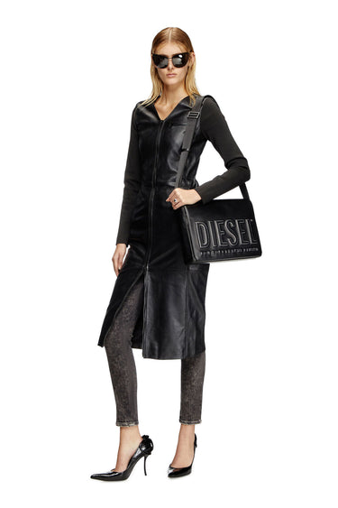 L-Ola Dress in leather and stretch knit Black