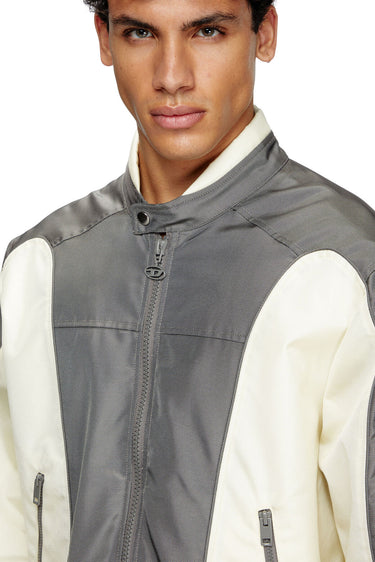 J-Blink-A Colour-block biker jacket with piping Grey/White