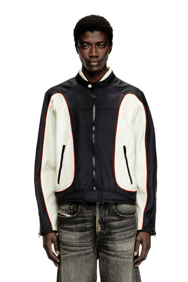 J-Blink-A Colour-block biker jacket with piping White/Black