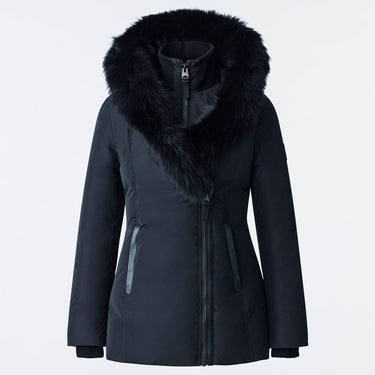 ADALI Down coat with blue fox fur Signature Mackage Collar Black