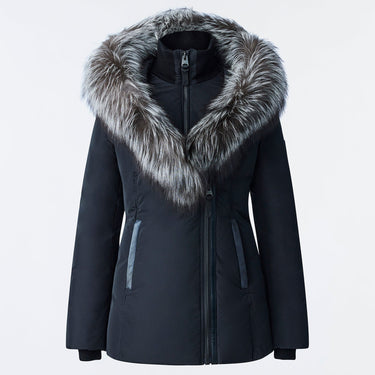 ADALI Down coat with silver fox fur Signature Mackage Collar Black
