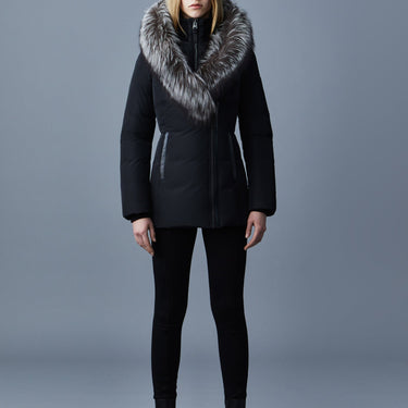 ADALI Down coat with silver fox fur Signature Mackage Collar Black