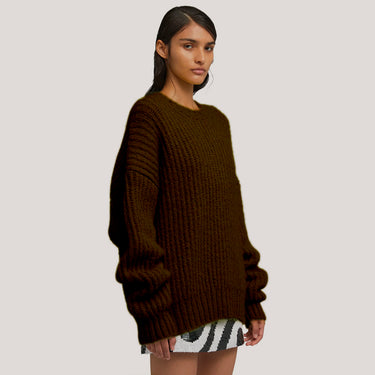 Blended wool crewneck sweater "Warm Winter" Brown
