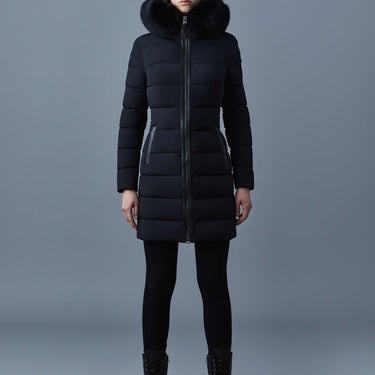 CALLA Agile-360 stretch light down coat with blue fox fur collar Black