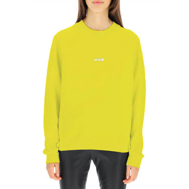 Cotton Crewneck t-shirt with Msgm Micrologo Print Yellow