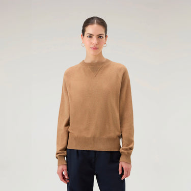 Crewneck Sweater in Wool Blend Suede Brown