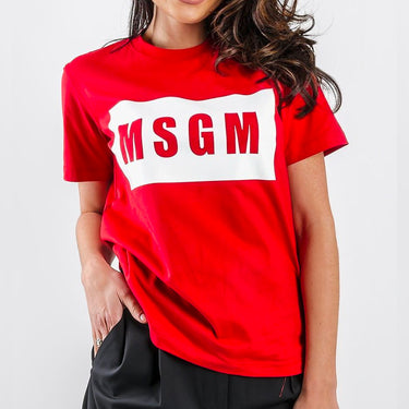 Crew neck T-shirt with MSGM box logo Red