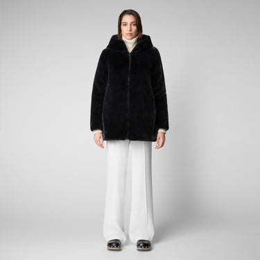 Women's Bridget Faux Fur Reversible Hooded Coat In Black